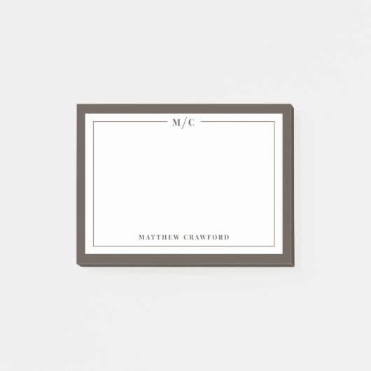Personalisierte Monogramm-Notizzettel mit braunem Post-it Klebezettel (Vorderseite)