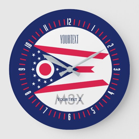 Personalisierte Monogramm-Ohio-Staats-Flagge auf a Große Wanduhr (Vorderseite)