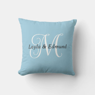 Personalisierte Monogramm-Paarnamen Rustikal Blau Kissen