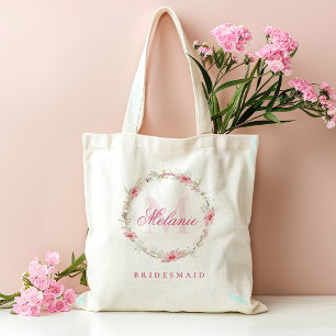 Personalisierte Monogramm-Rosafarbenen Blumen Tragetasche