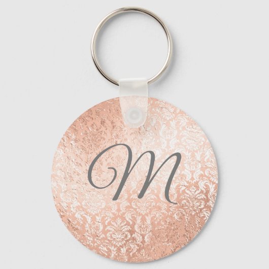 Personalisierte Monogramm-Rose Gold-Damaskus Schlüsselanhänger (Vorderseite)