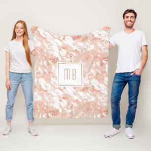 Personalisierte Monogramm Rose Gold Weißer Marmor Fleecedecke