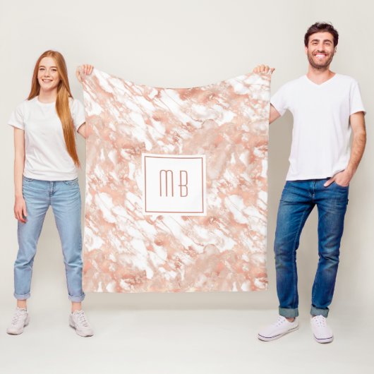 Personalisierte Monogramm Rose Gold Weißer Marmor Fleecedecke (Beispiel)