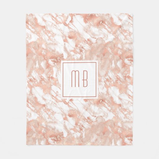 Personalisierte Monogramm Rose Gold Weißer Marmor Fleecedecke (Vorderseite)