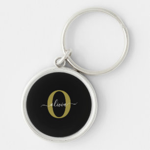 Personalisierte Monogramm-Schrift Name Schwarz Wei Schlüsselanhänger