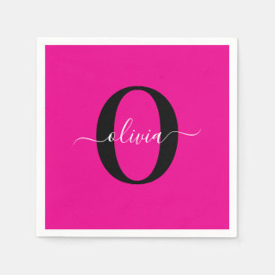 Personalisierte Monogramm-Schriftname Pink Schwarz Serviette