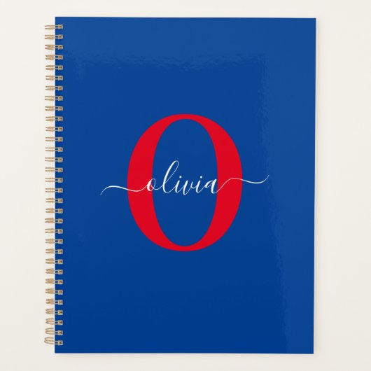 Personalisierte Monogramm-Schriftzug Name Blau Wei Planer (Vorderseite)