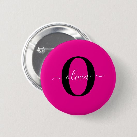 Personalisierte Monogramm-Schriftzug Name Pink Sch Button (Vorne & Hinten)