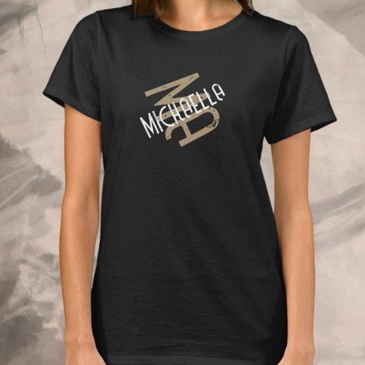 Personalisierte Monogramm Schwarz-weiß-Beige T-Shirt