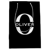 Personalisierte Monogramm Schwarz-Weiß-Bezeichnung Mittlere Geschenktüte (Vorderseite)
