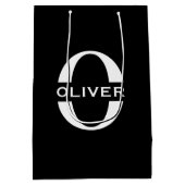 Personalisierte Monogramm Schwarz-Weiß-Bezeichnung Mittlere Geschenktüte (Rückseite)
