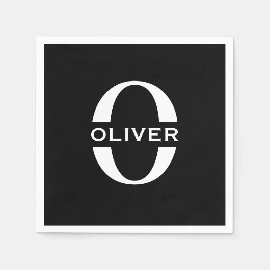 Personalisierte Monogramm Schwarz-Weiß-Bezeichnung Serviette (Vorderseite)