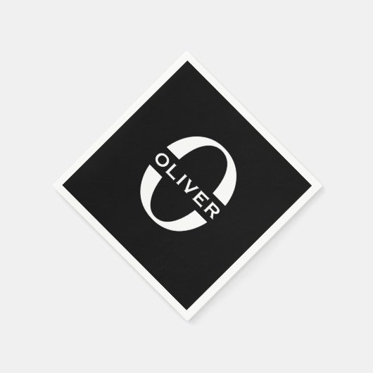 Personalisierte Monogramm Schwarz-Weiß-Bezeichnung Serviette (Ecke)