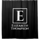 Personalisierte Monogramm Schwarz/Weiß Minimalisti Duschvorhang (Vorderseite)