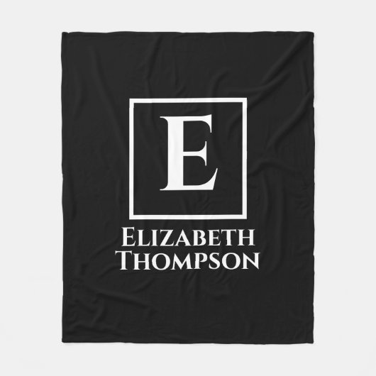 Personalisierte Monogramm Schwarz/Weiß Minimalisti Fleecedecke (Vorderseite)