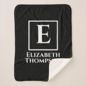 Personalisierte Monogramm Schwarz/Weiß Minimalisti Sherpadecke (Vorderseite)
