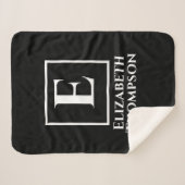 Personalisierte Monogramm Schwarz/Weiß Minimalisti Sherpadecke (Vorderseite (Horizontal))