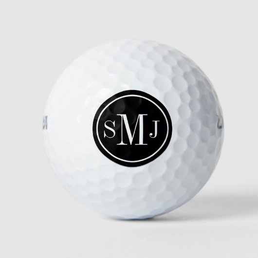 Personalisierte Monogramm Schwarz-Weiß-Rahmen Golfball (Vorderseite)