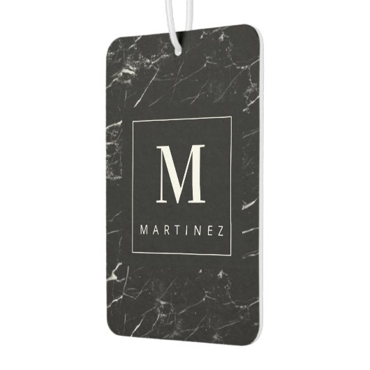 Personalisierte Monogramm-Schwarze Marmor Autolufterfrischer (Links)