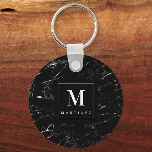 Personalisierte Monogramm-Schwarze Marmor Schlüsselanhänger (Vorderseite)