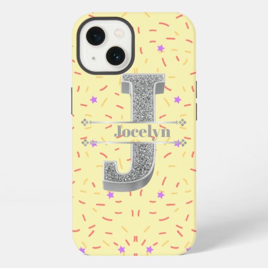 Personalisierte Monogramm Silber Initiale J Ihr Na iPhone Hülle (Rückseite)
