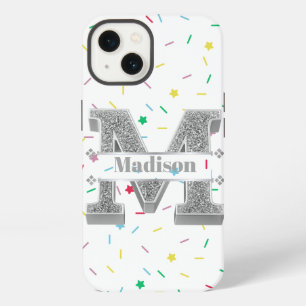 Personalisierte Monogramm Silber Initiale M Ihr Na iPhone 13 Hülle