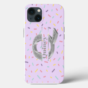 Personalisierte Monogramm-Silber-Initiale Q Ihr Na iPhone 13 Hülle
