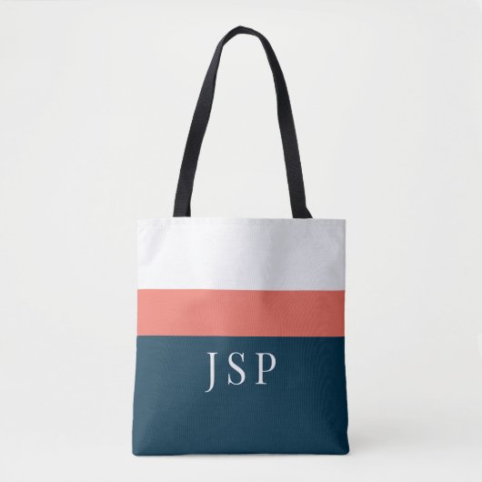 Personalisierte Monogramm-Tasche – Navy Coral Chic Tasche (Vorderseite)