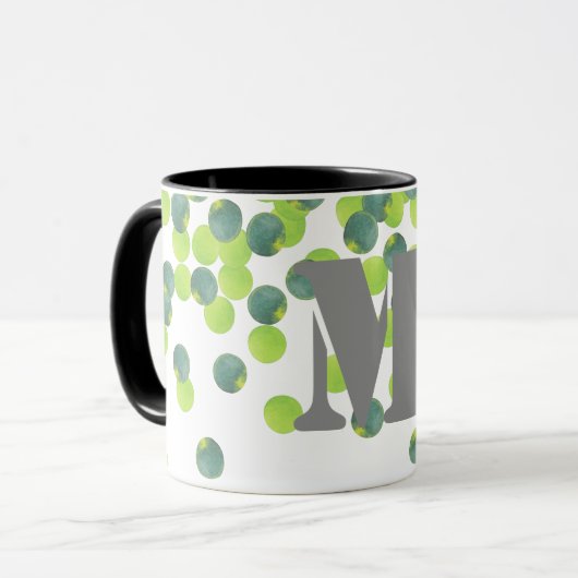 Personalisierte Monogramm-Tasse, grünes Konfetti-D Tasse (Vorderseite Links)