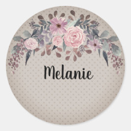 Personalisierte Monogramm Text Aquarell Blume Flor Runder Aufkleber