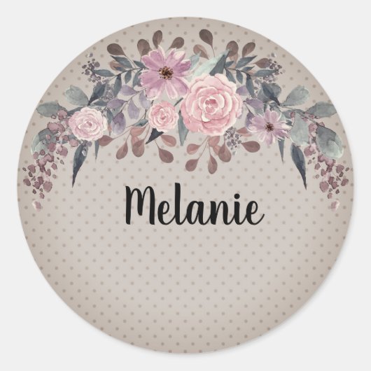 Personalisierte Monogramm Text Aquarell Blume Flor Runder Aufkleber (Vorderseite)