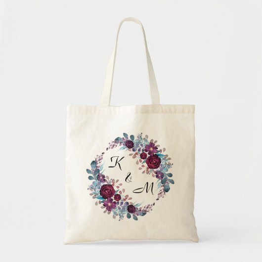 Personalisierte Monogramm Text Aquarell Blume Flor Tragetasche (Vorne)