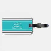 Personalisierte Monogramm-Türkis-Schwarz-Streifen Gepäckanhänger (Rückseite horizontal)