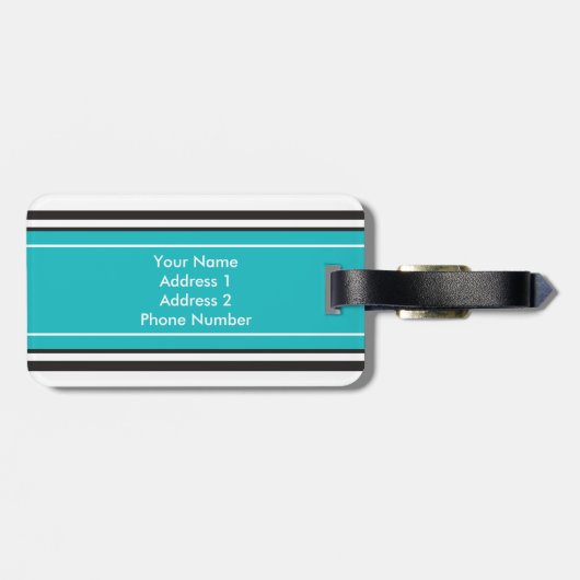 Personalisierte Monogramm-Türkis-Schwarz-Streifen Gepäckanhänger (Rückseite horizontal)