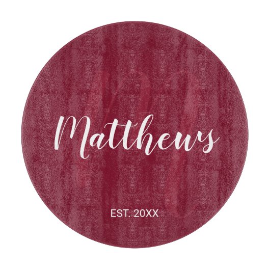 Personalisierte Monogramm und Familienname Burgund Schneidebrett (Vorderseite)