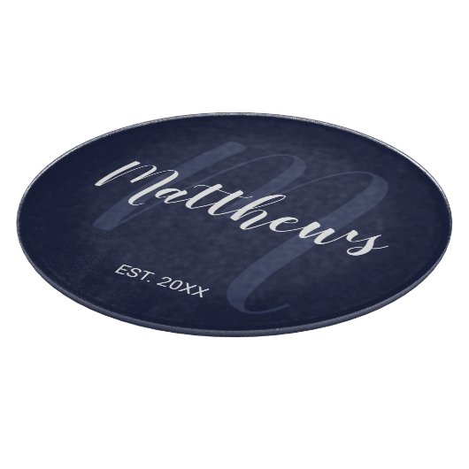 Personalisierte Monogramm und Familienname Navy Bl Schneidebrett (Ecke)