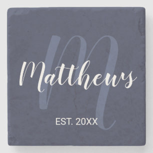 Personalisierte Monogramm und Familienname Navy Bl Steinuntersetzer