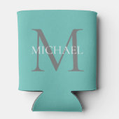 Personalisierte Monogramm und Name Aquamarin Dosenkühler (Rückseite)