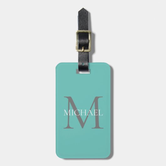 Personalisierte Monogramm und Name Aquamarin Gepäckanhänger (Vorderseite vertikal)