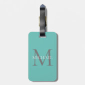 Personalisierte Monogramm und Name Aquamarin Gepäckanhänger (Rückseite vertikal)