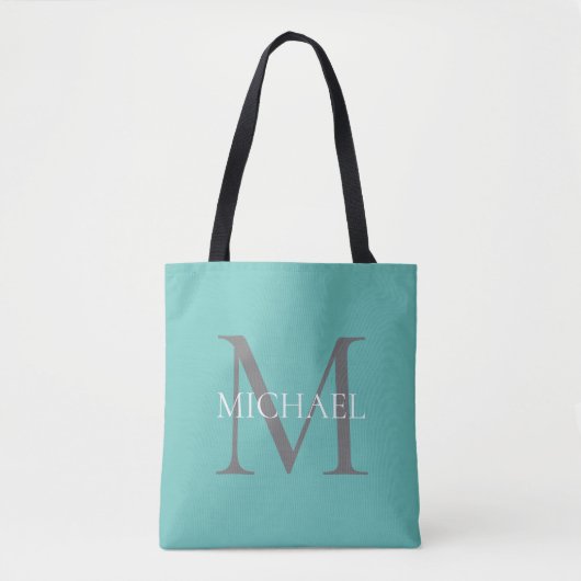 Personalisierte Monogramm und Name Aquamarin Tasche (Vorderseite)