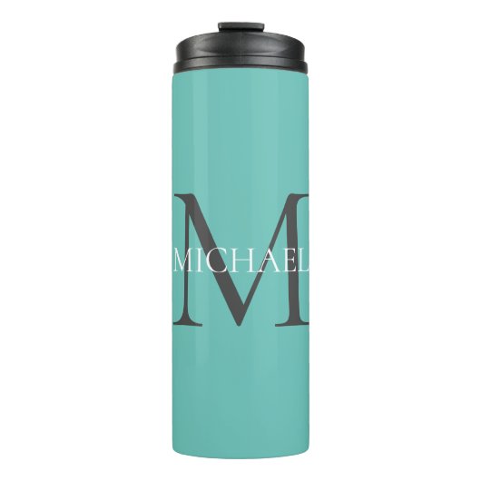 Personalisierte Monogramm und Name Aquamarin Thermosbecher (Vorderseite)