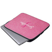 Personalisierte Monogramm und Name Rose Rosa Glitz Laptopschutzhülle (Vorne Knopf)
