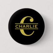 Personalisierte Monogramm und Name Schwarz und Gol Button (Vorderseite)
