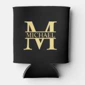 Personalisierte Monogramm und Name Schwarz und Gol Dosenkühler (Vorderseite)