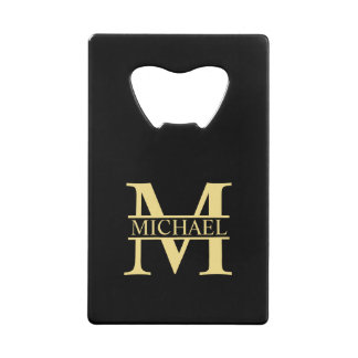 Personalisierte Monogramm und Name Schwarz und Gol Geldbeutel Flaschenöffner