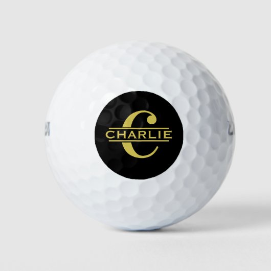 Personalisierte Monogramm und Name Schwarz und Gol Golfball (Vorderseite)
