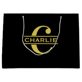 Personalisierte Monogramm und Name Schwarz und Gol Große Geschenktüte