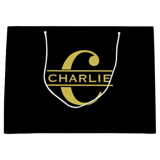 Personalisierte Monogramm und Name Schwarz und Gol Große Geschenktüte (Vorderseite)