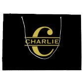 Personalisierte Monogramm und Name Schwarz und Gol Große Geschenktüte (Rückseite)